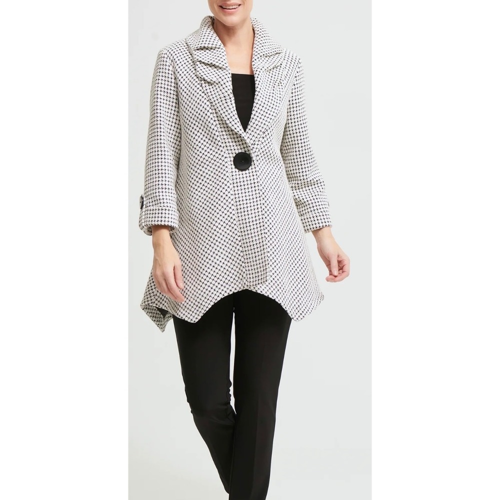 Joseph Ribkoff Coat Medium Black White Houndstooth Single‎ Button Relaxed